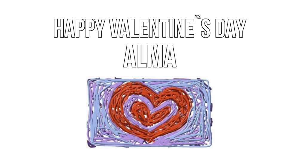 Greetings card с именем, Alma Happy Valentine`s Day красное сердечко для валентинки Greetings with text for free download 
